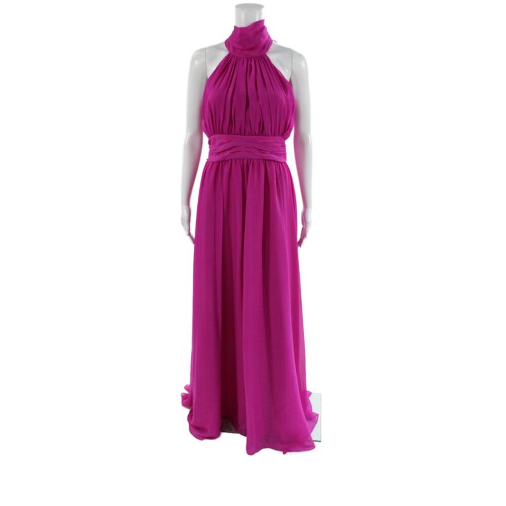 Bradley Mischka Women Maxi Chiffon Halter Dress Pink Zip Size 4
